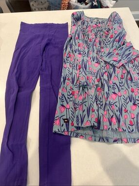 Tea Collection Blue-Green Tunic with Purple Floral Print